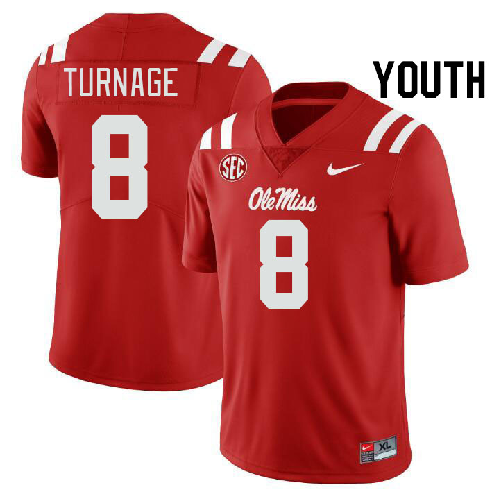 Youth #8 Brandon Turnage Ole Miss Rebels College Football Jerseys Stitched-Red